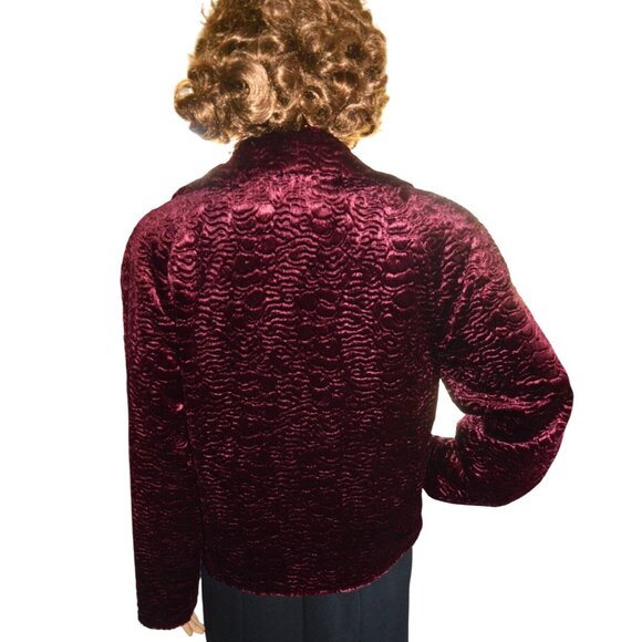 Vintage Peck & Peck Burgundy Wine Textured Velvet Blazer Jacket Women Size Large - Picture 3 of 6